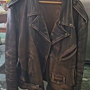 Vintage Heavy Moto Brown Leather Jacket